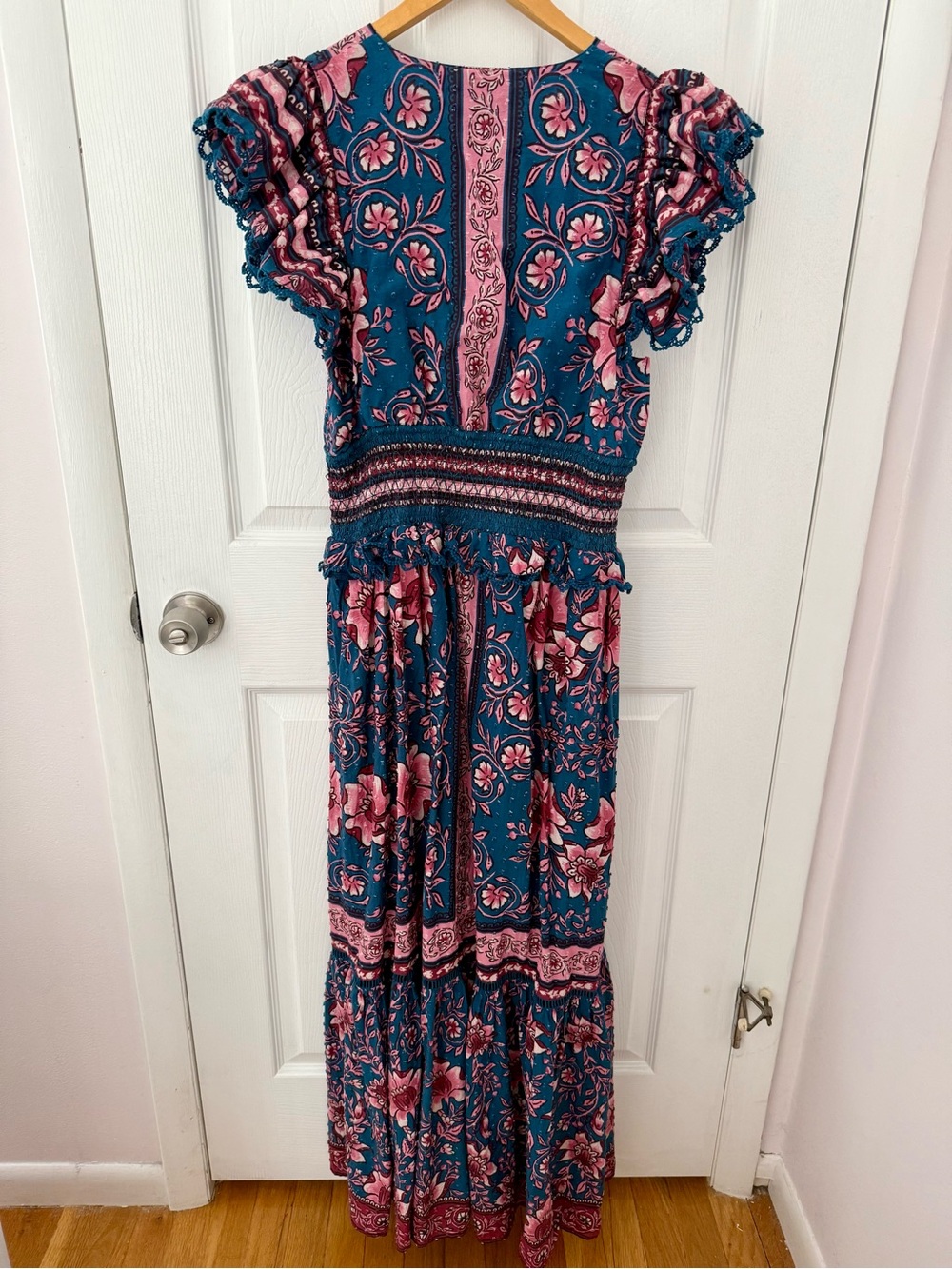 Farm Rio Floral Print Pink and Blue Long Maxi Dress Size Large - Picture 7 of 11
